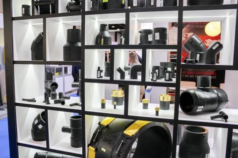 Stand with product samples. Stock Photos