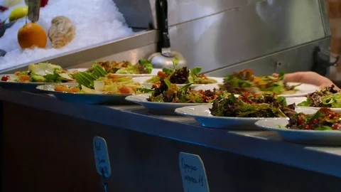 Stand in a restaurant with a ready meal 스톡 동영상 69768411
