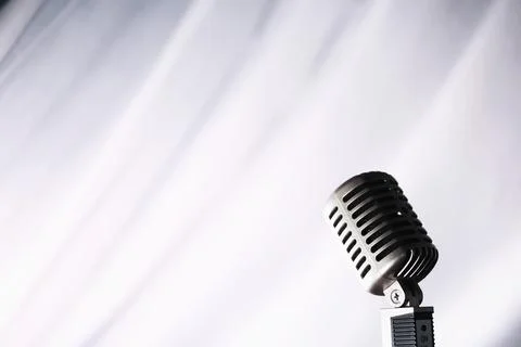 Stand with a retro microphone. Microphone on a tripod. Performance of the a.. Stock Photos