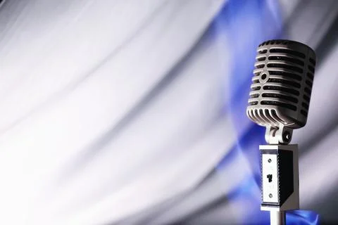 Stand with a retro microphone. Microphone on a tripod. Performance of the a.. Stock Photos
