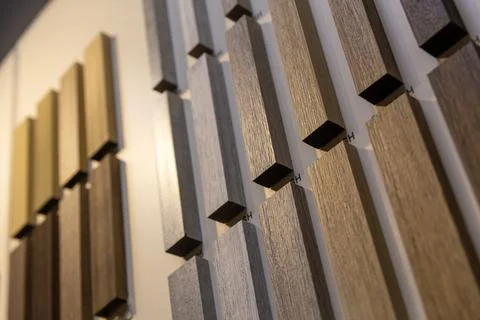 A stand with samples of decorative rails Photos