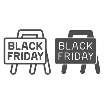 Stand with text Black Friday line and solid icon, Black Friday concept, sales Stock Illustration