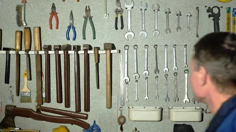 Stand with tools. The tools are arranged in order Stock Footage 88182221