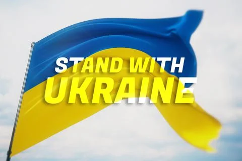 Stand with Ukraine text flag theme. Waving national flag of Ukraine. Waved Stock Illustration
