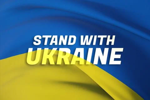 Stand with Ukraine text flag theme. Waving national flag of Ukraine. Waved Stock Illustration