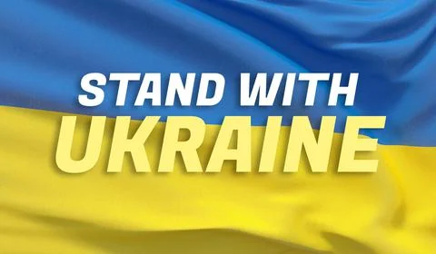 Stand with Ukraine text flag theme. Waving national flag of Ukraine. Waved Stock Illustration