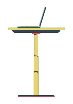 Stand up workstation desk with laptop 2D linear cartoon object Stock Illustration