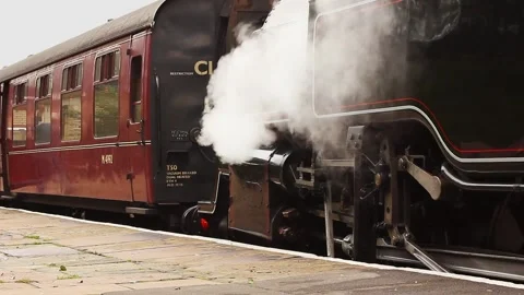 Standard 4 tank engine steam locomotive 80097 at Bury on East Lancs Railway Stock Footage 150877305