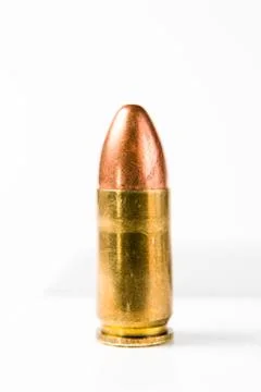 Standard ammunition shell, full jacket in close up details - corrosion visibl Foto stock