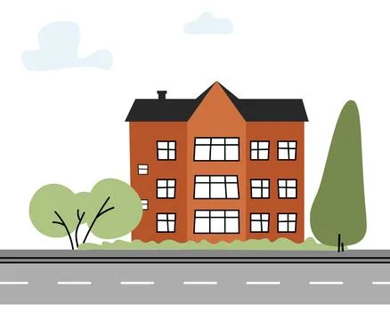 Standard apartment building with large windows. Ilustración de archivo