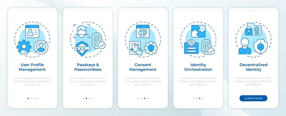 Standard ciam feature sets blue onboarding mobile app screen Stock Illustration