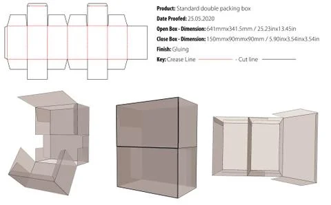 Standard double packing box - design template gluing die cut - vector-eps Stock Illustration