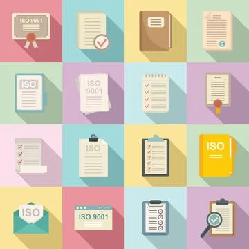Standard icons set flat . Iso certified Stock Illustration