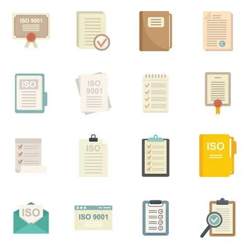 Standard icons set flat vector. Iso certified Stock Illustration