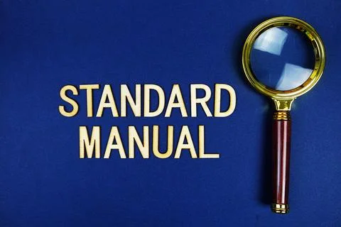 Standard Manual alphabet letters with magnifying glass on navy blue backgroun 写真素材