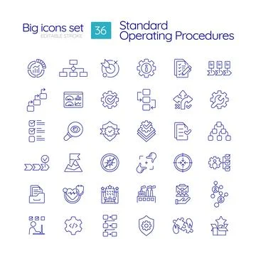 Standard operating procedures linear icons set Stock Illustration