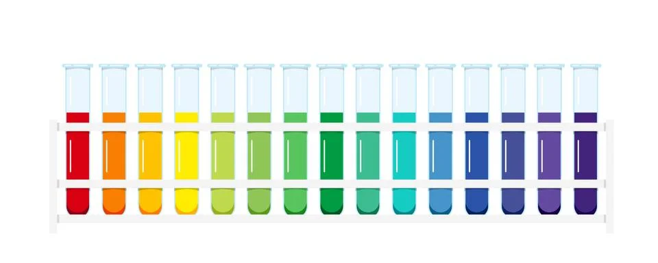 Standard pH chart aqueous solution in glass test tubes in lab rack isolated on イラスト素材