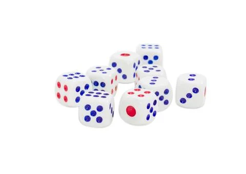 Standard plastic six-sided dice with rounded corners Stock Photos