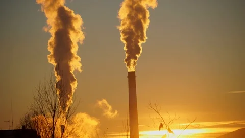 The standard problem of pollution of the environment and air. Smoky factory pipe Stock Footage 100010266