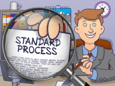 Standard Process through Magnifier. Doodle Concept 스톡 일러스트