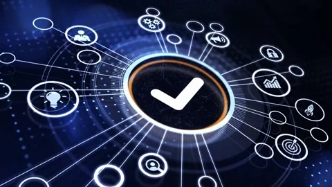 Standard quality control. Certification. Business, technology, internet and n Stock Footage 185339611
