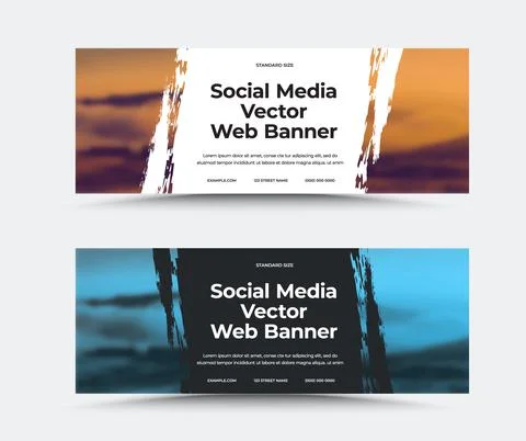 Standard size vector web banner template, with white, black background, horiz Stock Illustration