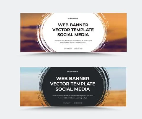 Standard size vector web banner template with round white, black background,  Stock Illustration