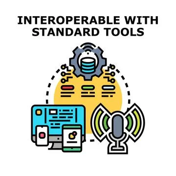 Standard tools interoperability connecting digital devices system Ilustração Stock