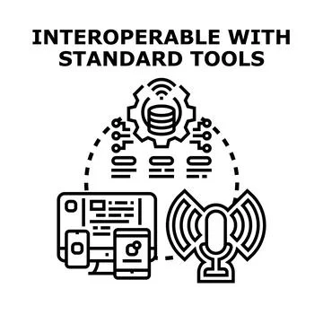 Standard tools interoperability connecting digital devices system 스톡 일러스트