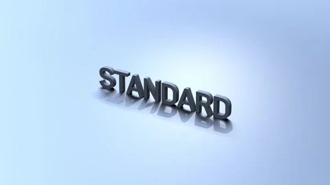 STANDARD word, text. Standard metallic concept,animation.3D render Video stock 299600702