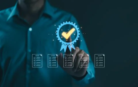 Standardization and certification concept. Compliance with regulations Foto stock