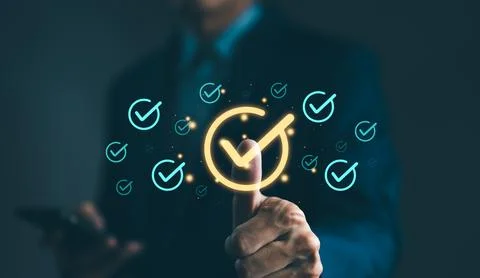 Standardization and certification concept. Quality management with Quality .. Stock Photos