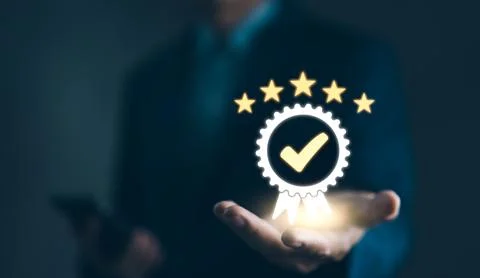 Standardization and certification concept. sign of service quality assuranc.. Stock Photos