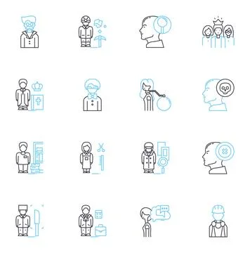 Standardization linear icons set. Compliance, Uniformity, Conformity Illustrazione stock
