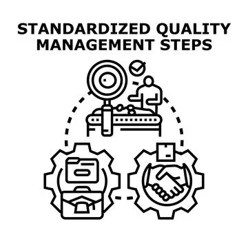 Standardized quality management steps process illustration Stock Illustration