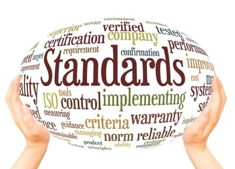 Standards word cloud hand sphere concept Stock Photos