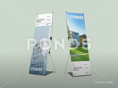 Standee Banner Mockup 3D Rendering PSD Template