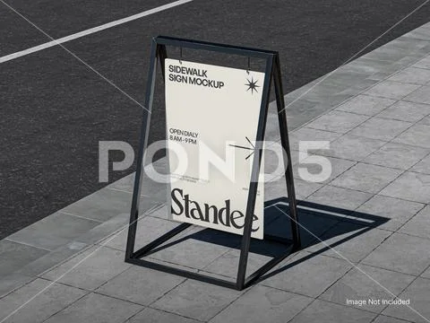 Standee Signage Mockup 3D Rendering on a Pavement PSDテンプレート