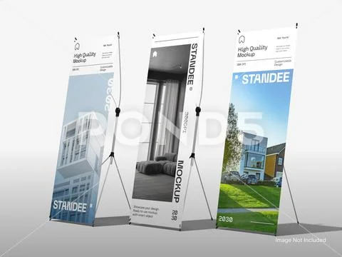 Standee X-Banner Mockup 3D Rendering PSD Template