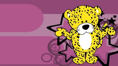 Standig leopard chibi kid character cartoon background Stock Illustration