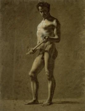 Standing Academic Male Nude (recto); Sketch of Upper Arm (verso) 1816 Fran... Stock Photos