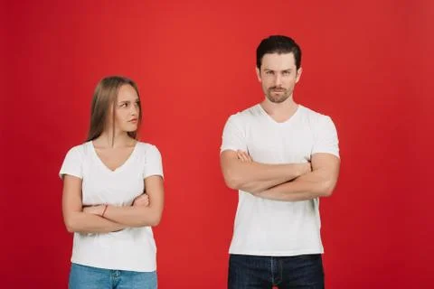 Standing apart from each other while being in a quarrel. Stock Photos