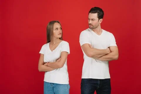 Standing apart from each other while being in a quarrel. Stock Photos