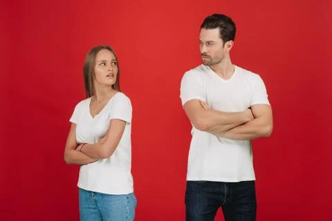 Standing apart from each other while being in a quarrel. Stock Photos