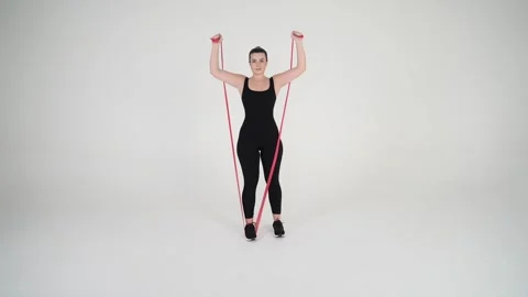 Standing Band Shoulder Press Stock Footage 314192575