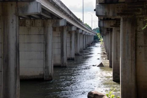 Standing between two bridges from I-126 in Columbia, SC Stock Photos