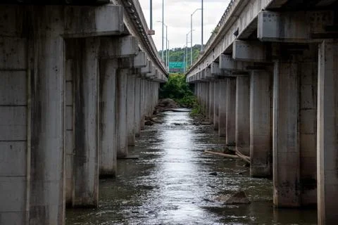 Standing between two bridges from I-126 in Columbia, SC Stock Photos