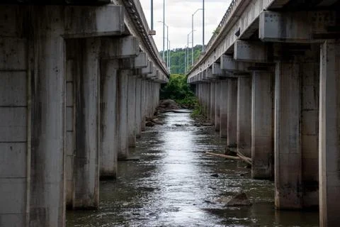Standing between two bridges from I-126 in Columbia, SC Stock Photos
