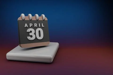 Standing black and red month lined desk calendar with date April 30. Modern d Stock Illustration