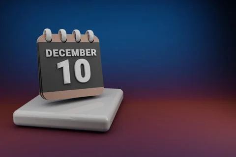 Standing black and red month lined desk calendar with date December 10. Moder Stock Illustration
